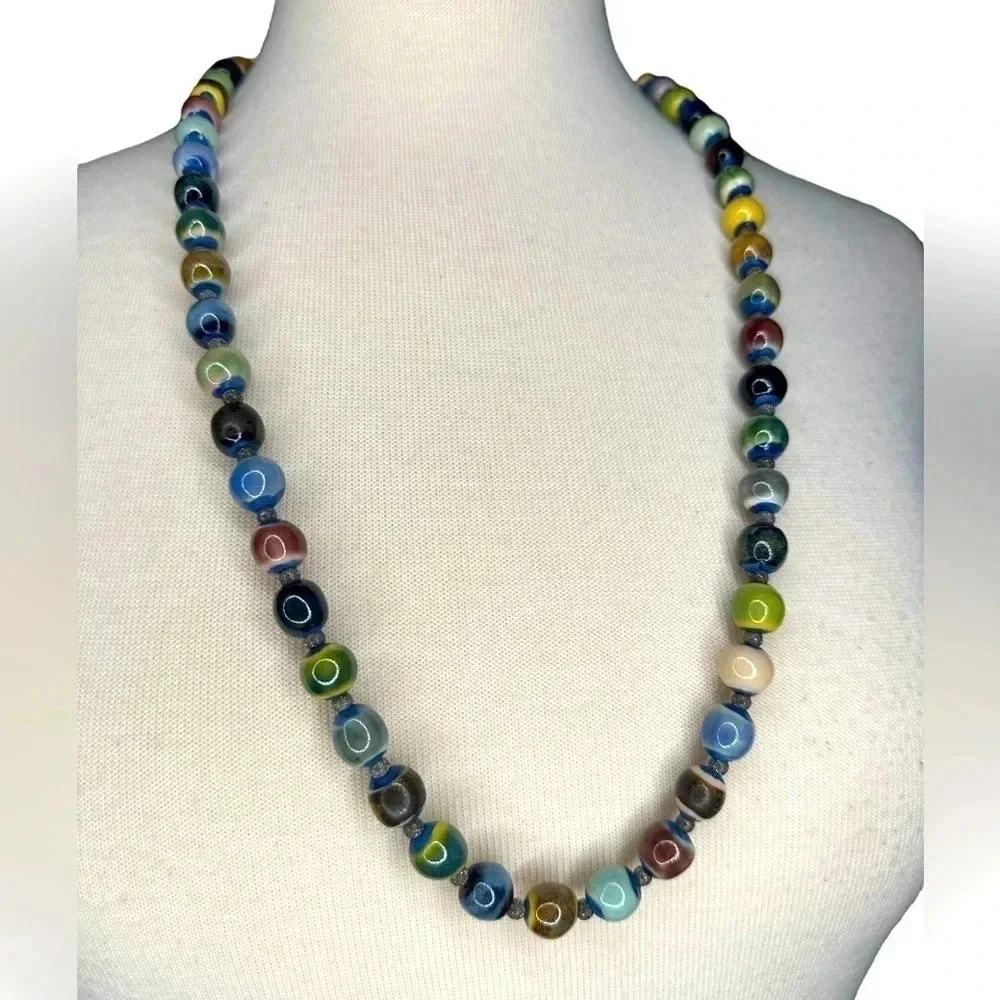 Beautiful colorful beaded necklace with ladybug charm